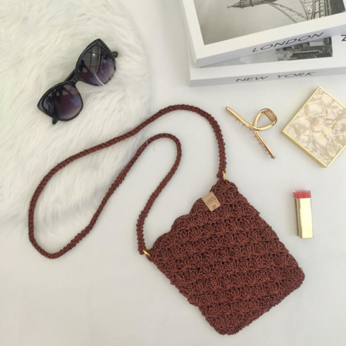 Háčkovaná mini kabelka hnědá čokoládová crossbody