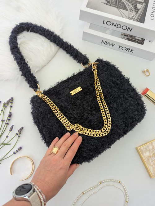Háčkovaná kabelka Yetti černá-na rameno, crossbody