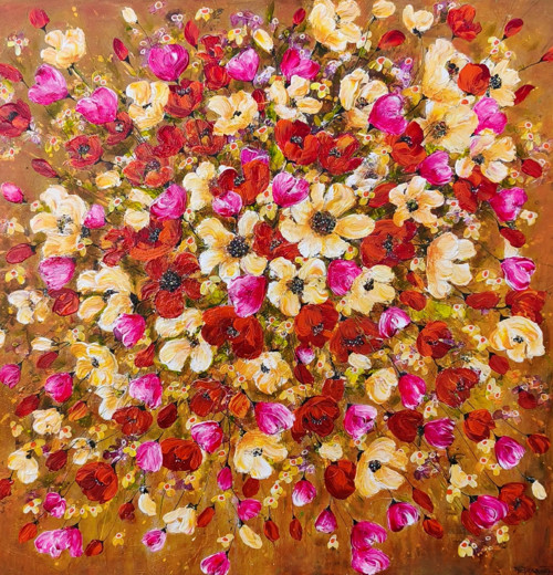 Bouřlivé květy....100x100cm