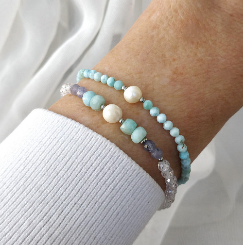 Minerální náramek/ larimar + tanzanit + zirkon/0,4