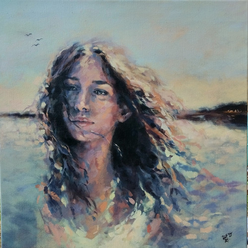Na vlnách - akryl na plátně 80x80cm, originál