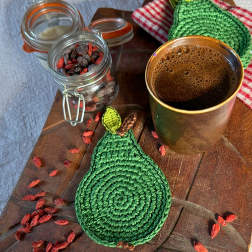 Háčkované podtácky zelené hrušky - set 4 ks