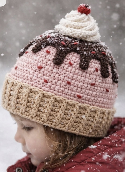 Dětská háčkovaná čepice Cupcake, Merino
