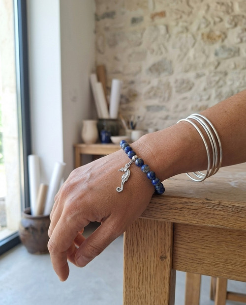 Náramek lapis lazuli s mořským koníkem KLID, MÍR