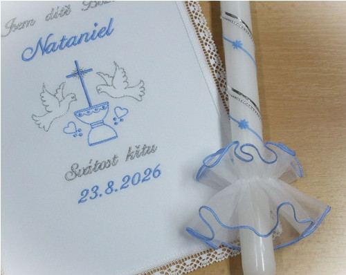 Křestní rouška, svíce, ozdoba- kříž vzor 15