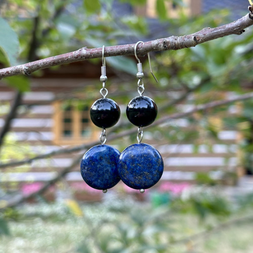 Luxusní minerální náušnice - lapis lazuli a achát