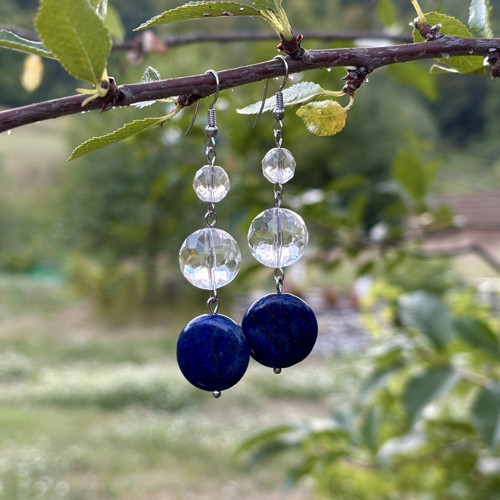 Luxusní minerální náušnice - lapis lazuli, křišťál