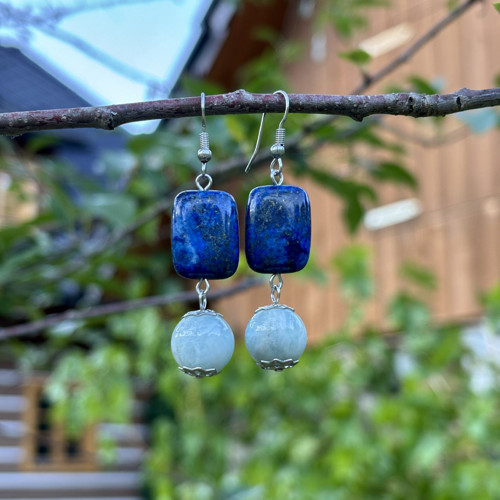Luxusní náušnice - lapis lazuli a akvamarín