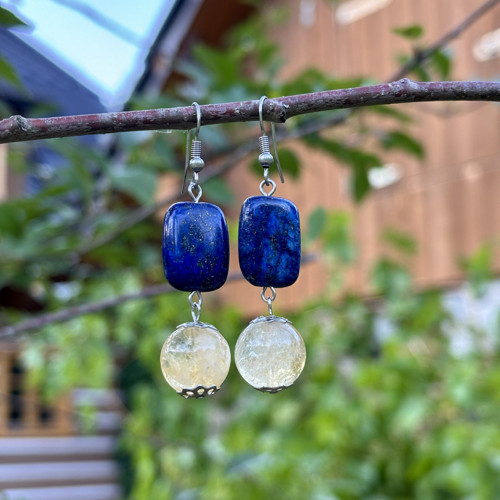 Luxusní minerální náušnice - lapis lazuli a citrín