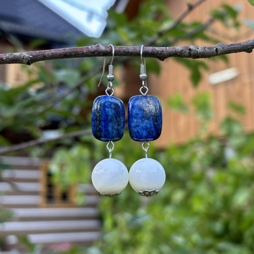 Luxusní minerální náušnice - lapis lazuli a perla