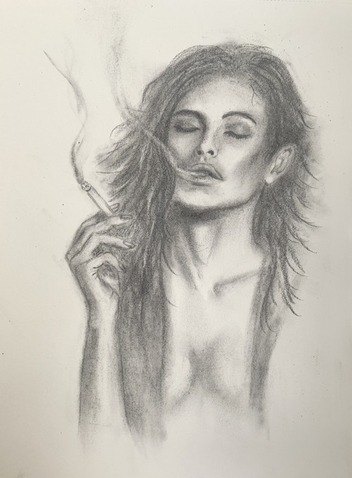 Kresba uhlem – portrét ženy | 28 × 21 cm