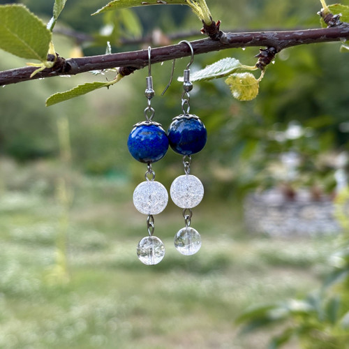 Luxusní minerální náušnice - lapis lazuli, křišťál