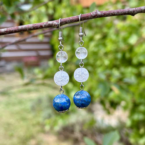 Luxusní minerální náušnice - lapis lazuli, křišťál