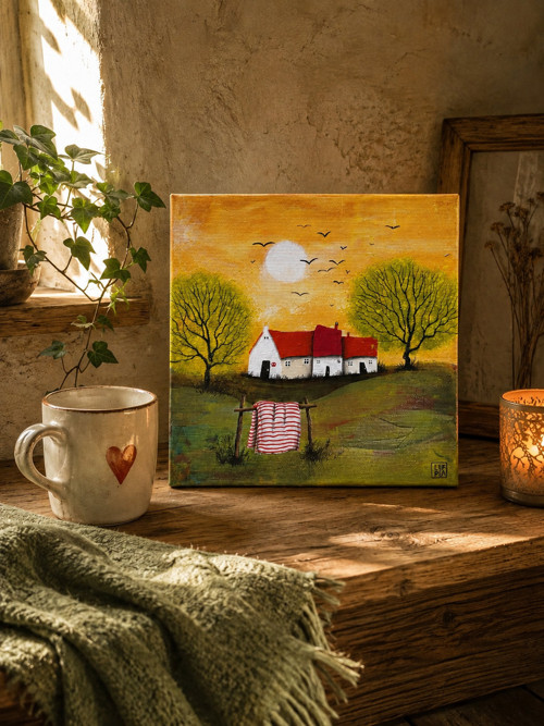 Originální obraz: Vesnička česká - 20x20cm
