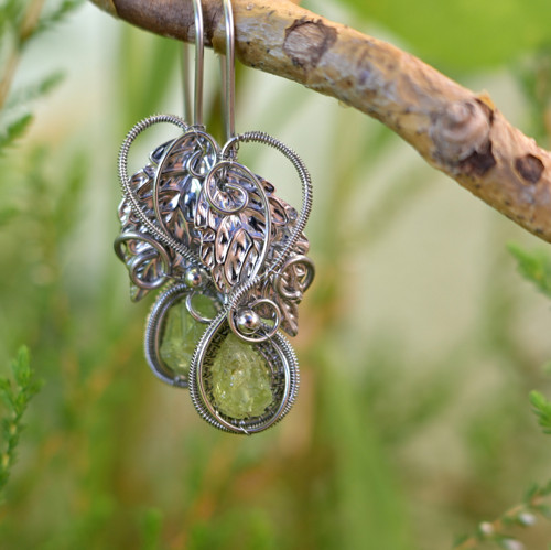 Nerezové náušnice s olivíny wire wrapping