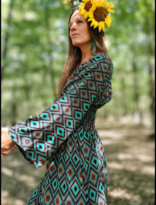 Boho Šaty S Zelené S Designovým Tiskem