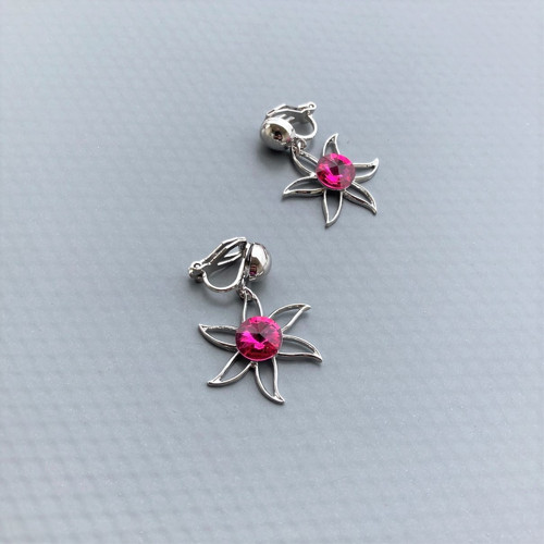 Antialergické klipsy Fuchsia Swarovski lilie