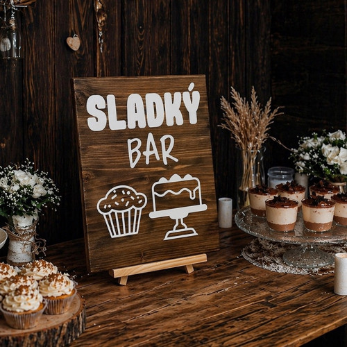 Dřevěná svatební cedulka Sladký bar