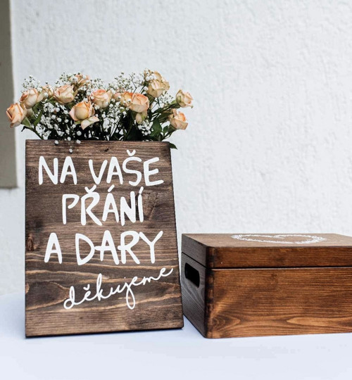Dřevěná svatební cedulka Na vaše přání a dary