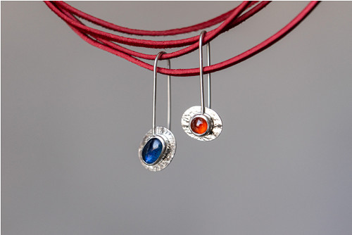 Náušnice “Red&Blue” - granát, kyanit Ag 925/1000