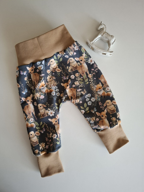 Dětské tepláčky baggy, vel. 80 Lesní zvířátka