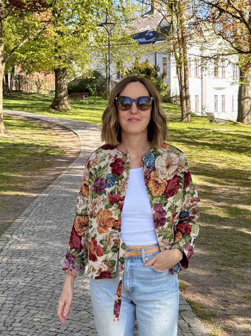 Wrap sako s kimono rukávem Barevné květy
