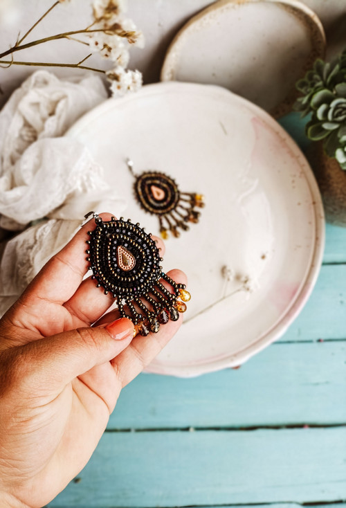Arabesque Bohéme n.6 - vyšívané boho náušnice
