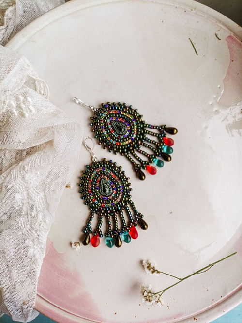 Arabesque Bohéme n.6 - vyšívané boho náušnice