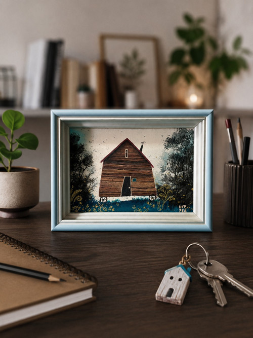 Tiny house/originální obraz v rámu-15x11cm
