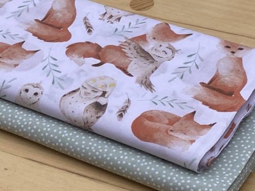 Bavlněné plátno - lišky a sovy (120g)
