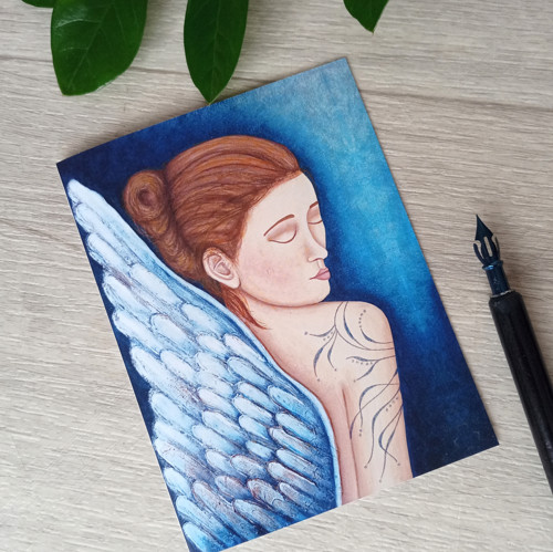 Přání Anděl s kérkou autorská ilustrace