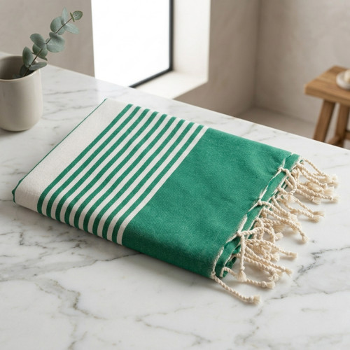 Osuška / Fouta s proužky – Lahvově zelená