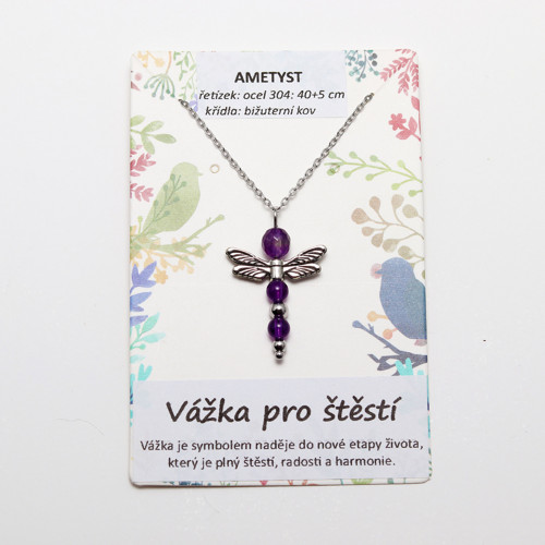 Náhrdelník - vážka pro štěstí - AMETYST