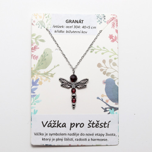 Náhrdelník - vážka pro štěstí - GRANÁT