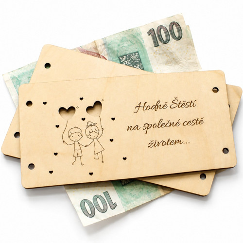 Dřevěná obálka na peníze – "Hodně Štěstí"