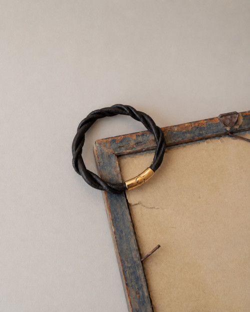 Kožený náramek Twist Gold – černý