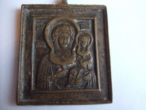Bronzová plaketa Bohorodička s Ježíškem (6 × 5 cm)