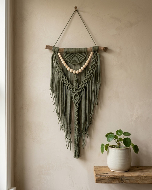 Macramé závěsná dekorace - Eucalyptus — foto 1