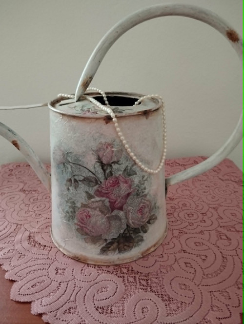 Konvička - decoupage - Shabby chic Růže