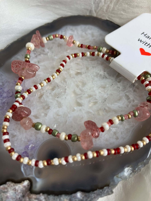 Sada 2 pružných náramků s růžovým jadeitem 18 cm