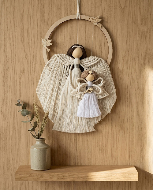 Macramé anděl strážný v kruhu – Velký a malý anděl