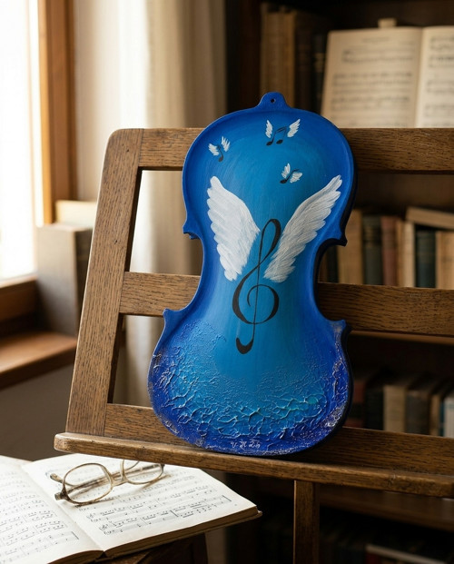 Malba akrylem na houslové desce "Andělská hudba"