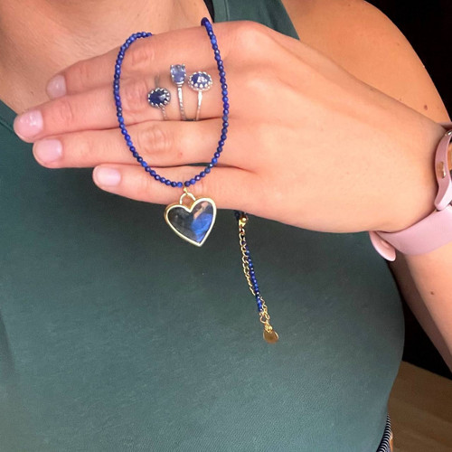 Luxusní náhrdelník lapis, labradorit, ocel, É005