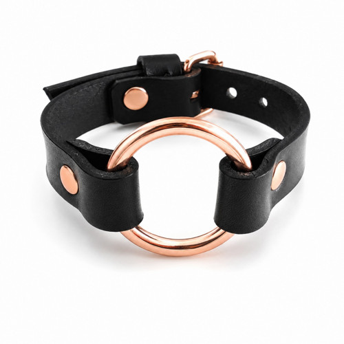 Kožený náramek Rose Gold Ring – černá kůže