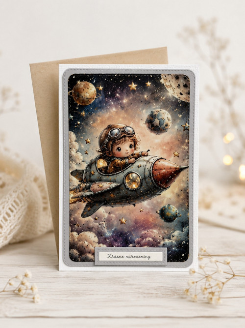 3D přání Krásné narozeniny - malý kosmonaut