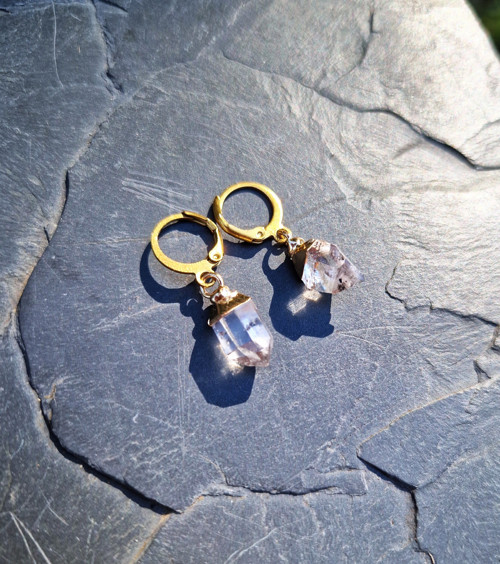 Diamant Herkimer*surový*náušnice*zlatá ocel*I.