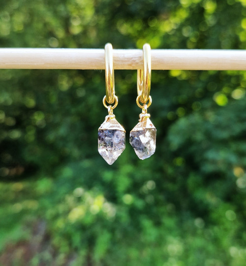 Diamant Herkimer*surový*náušnice*elipsy*ocel*2v1