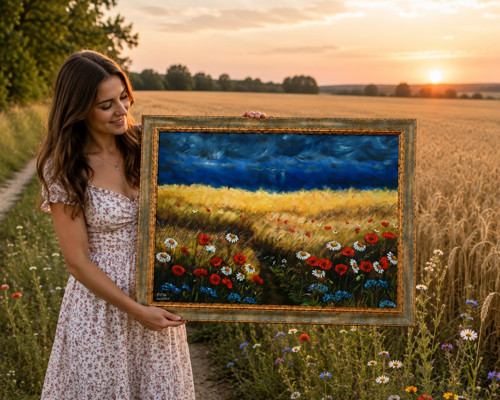 Louka před bouří – obraz 80 × 60 cm v rámu