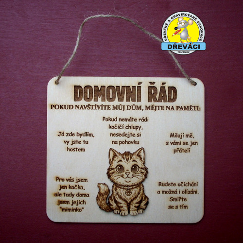 Cedulka DOMOVNÍ ŘÁD - kočka.. KV0372 B
