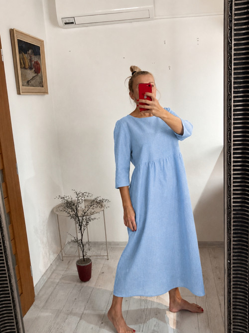 Ľanové šaty BAby BLUE– vzdušné pohodlné s vreckami